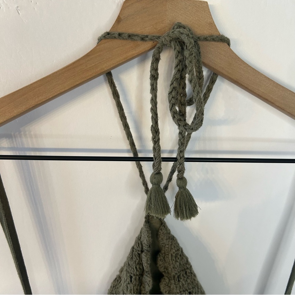 Aerie Green Pool-to-Party Crochet Halter Mini Dress, Size Small - Picture 9 of 11